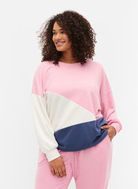 Sweatshirt med color-block, C. Pink C. Blocking, Model