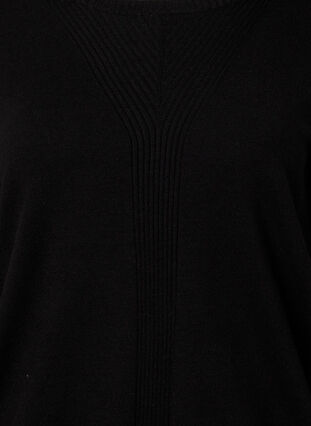 Ensfarvet strikbluse med ribdetaljer, Black, Packshot image number 2