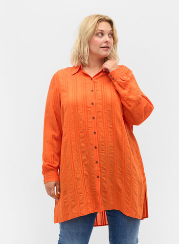 Lang stribet skjorte med lange ærmer, Harvest Pumpkin, Model image number 0