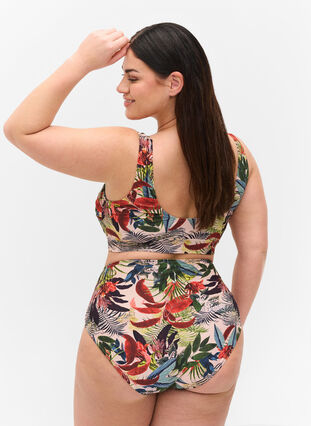 Højtaljet bikini underdel med print, Palm Print, Model image number 1