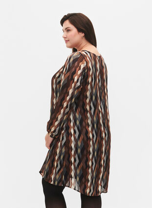 Langærmet kjole med v-hals og print, Earthy Zig Zag, Model image number 1