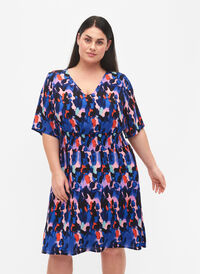 Printet viskosekjole med smock, Colorful Animal, Model
