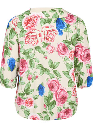 Blomstret skjorte med 3/4 ærmer, Bright Flower, Packshot image number 1