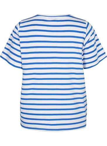 Stribet bomulds t-shirt, Blue Stripes, Packshot image number 1