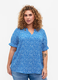 Kortærmet bluse med print , Blue Ditsy, Model