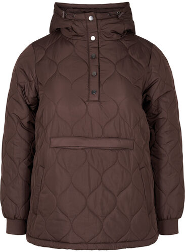 Quiltet termo anorak med hætte, Black Coffee, Packshot image number 0