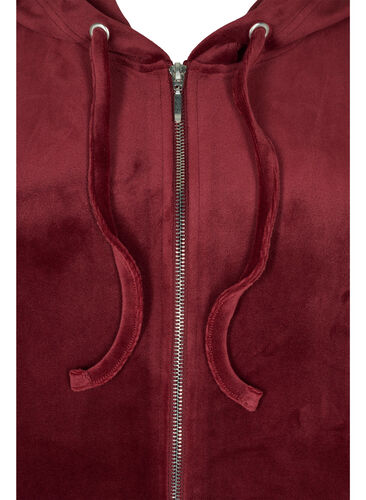 Velour cardigan med lynlås og hætte, Cabernet, Packshot image number 2