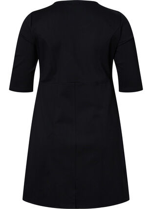 Ensfarvet kjole med 3/4 ærmer og slids, Black, Packshot image number 1
