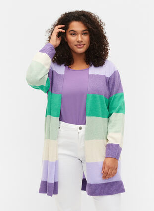 Lang stribet strikcardigan, Mint Mel., Model image number 0