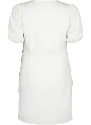 Kortærmet kjole med draperinger og struktur, Bright White, Packshot image number 1
