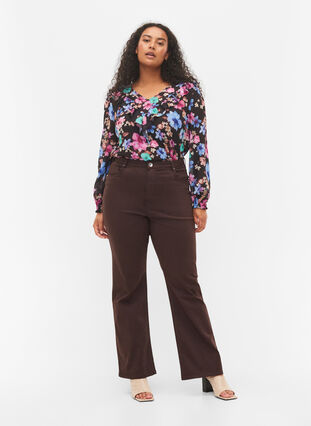 Blomstret bluse med flæsedetaljer, Bright Fall Print, Model image number 1
