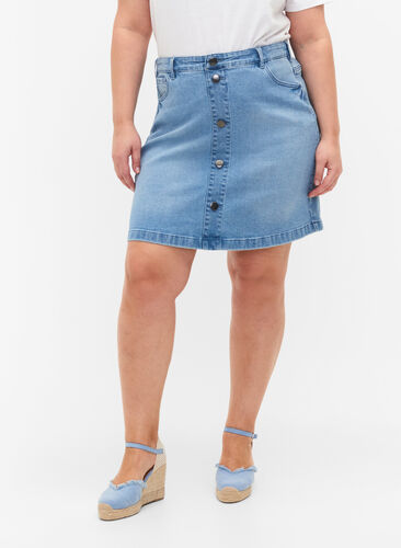 Denim nederdel med a-form, Light blue denim, Model image number 2