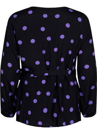 Prikket wrapbluse i viskose, Black w. Purple Dot, Packshot image number 1