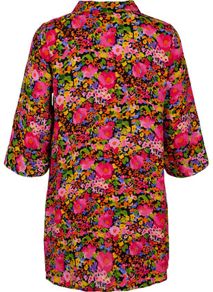 Blomstret viskose tunika med 3/4 ærmer, Neon Flower Print, Packshot image number 1
