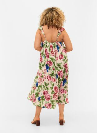 Blomstret midikjole med flæser, Bright Flower , Model image number 1