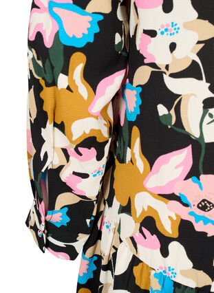 Midikjole med lange ærmer, Black Multi Flower, Packshot image number 3