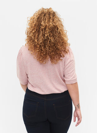 Bluse med korte pufærmer, Old Rose Mél, Model image number 1
