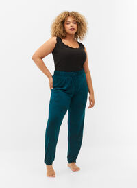 Viskose natbukser med blomsterprint, Deep Teal Flower, Model