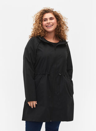 FLASH - Vandafvisende parka med hætte, Black, Model image number 0