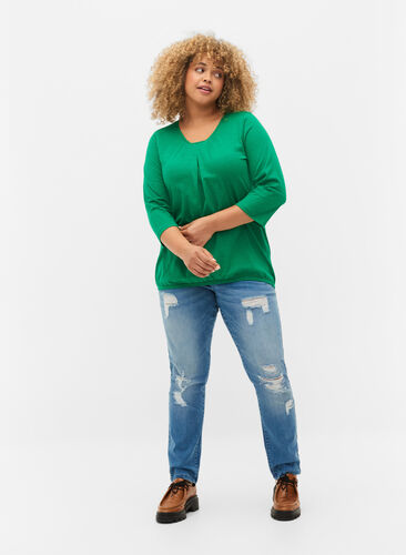 Bomuldsbluse med 3/4 ærmer, Jolly Green, Model image number 2