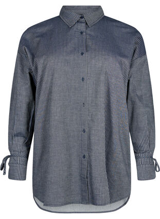 Skjorte med bindedetalje på ærmet, Navy Stripe, Packshot image number 0