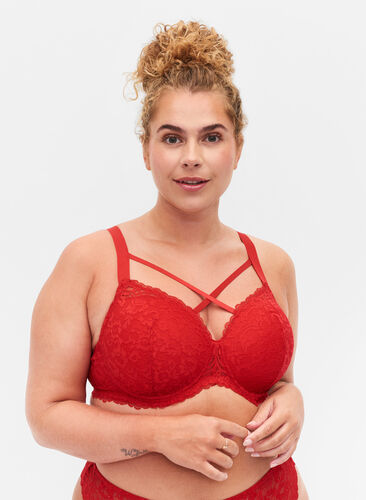 Formstøbt bh med blonder og string, Red Ass., Model image number 0