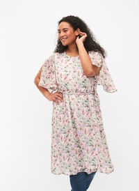 Blomstret kjole med bindebånd, Flower AOP, Model