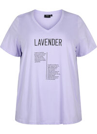 Bomulds t-shirt med v-hals og tekst