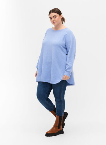 Meleret strikbluse med knappedetaljer, Lavender Lustre, Model image number 3
