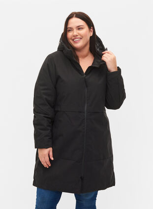 Vinterjakke med justerbar talje, Black, Model image number 0