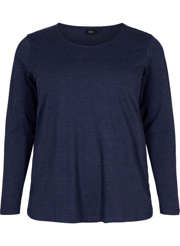 Basis bluse med lange ærmer, Night Sky Melange, Packshot image number 0
