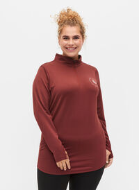 Højhalset træningsbluse med lynlås, Sable, Model