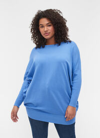 Strikbluse med rund halsudskæring, Ultramarine, Model