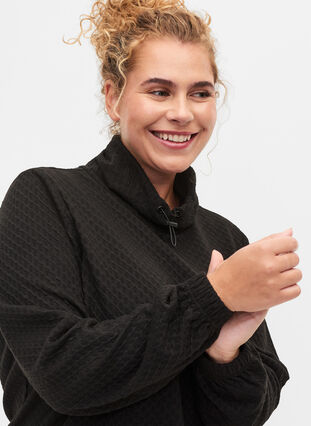 Sweatshirt med høj hals og justerbare elastiksnøre, Black, Model image number 2