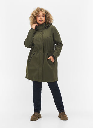 Lang softshell jakke med hætte, Forest Night Solid, Model image number 2