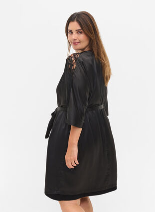 Morgenkåbe med blonder, Black, Model image number 1