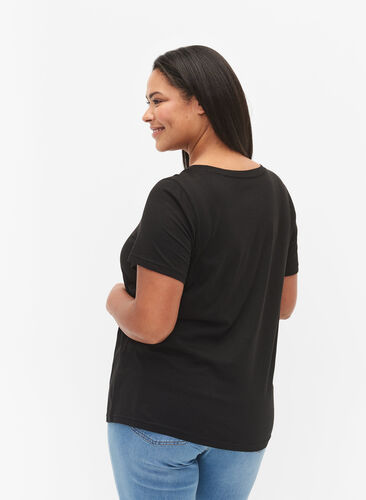 Bomulds t-shirt med printdetalje, Black MIAMI, Model image number 1