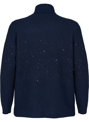 Strikbluse med rullekrave og pailletter, Navy Blazer, Packshot image number 1