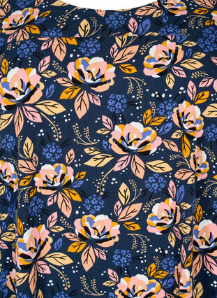 Kortærmet bomuldskjole med print, Blue Orange Flower, Packshot image number 2