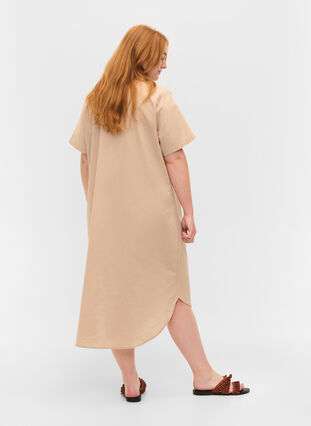 Lang bomuldsskjorte med korte ærmer, Humus, Model image number 1