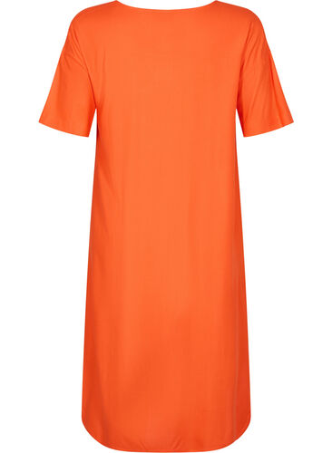 Kortærmet skjortekjole i viskose , Mandarin Red, Packshot image number 1