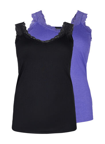 2-pak top med blonder, Black/Purple Coral, Packshot image number 0