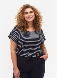 Bomulds t-shirt med striber, Night Sky W. Stripe, Model