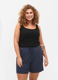 Løstsiddende viskose shorts med rib, Umbre Blue, Model