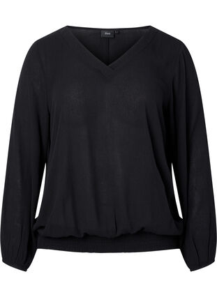 Viskosebluse med smock, Black, Packshot image number 0