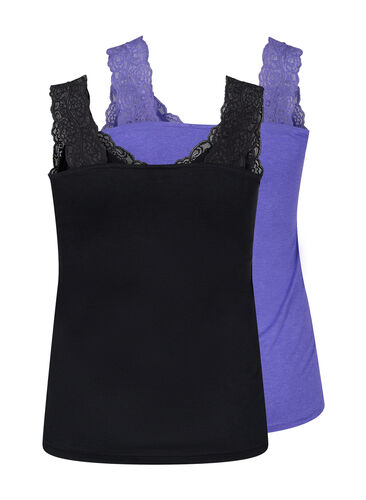 2-pak top med blonder, Black/Purple Coral, Packshot image number 1