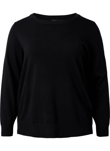 Viskose strikbluse med rygdetalje, Black, Packshot image number 0