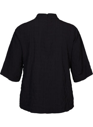 Bluse med høj hals og 3/4 ærmer, Black, Packshot image number 1