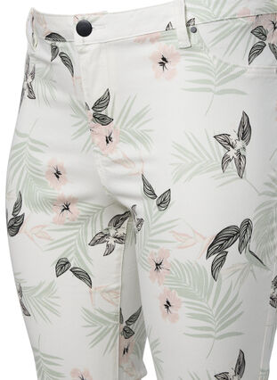 Capri jeans med blomsterprint og høj talje, White Flower AOP, Packshot image number 2