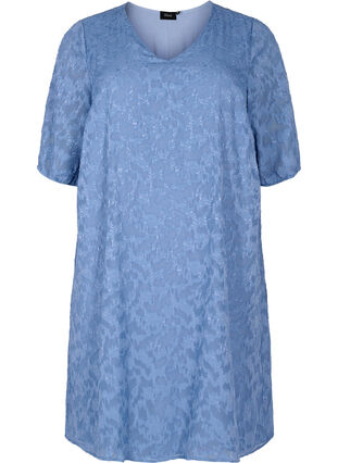 Kortærmet kjole med struktur, Coronet Blue, Packshot image number 0